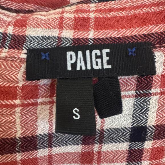 PAIGE Women's Mya Plaid Flannel Tartan Button Down Shirt Cedar Cream Blue Size S - Picture 3 of 5